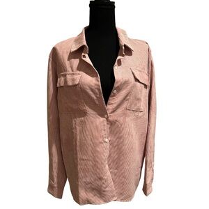 Pink Corduroy Button-Up Shirt with Front Pockets - Size L